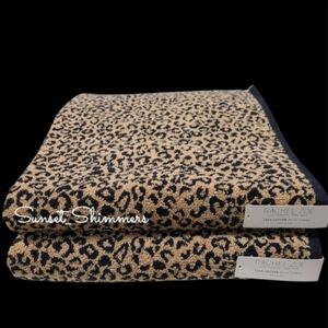 2 Piece Rachel Zoe Leopard Cheetah Animal Print Bath Towel Set NEW